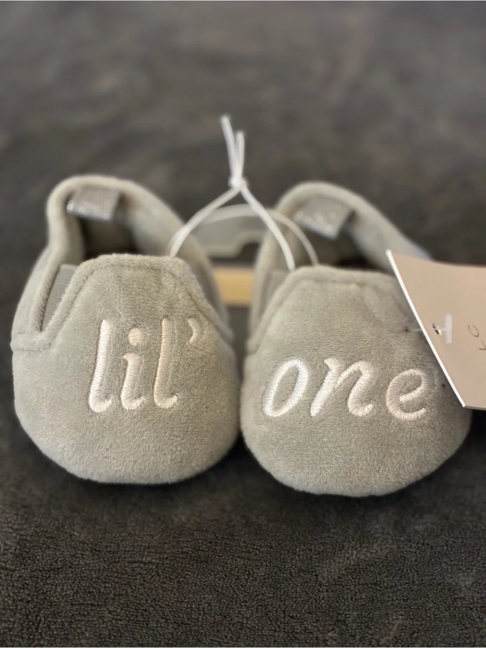 LC Lauren Conrad Baby Slippers - Light Gray 'lil' One' Embroidered